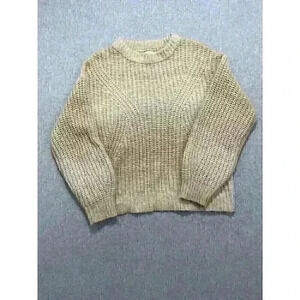 A New Day Sweater Womens Large M Long Bishop Sleeve Knit Pullover Stripe Beige​